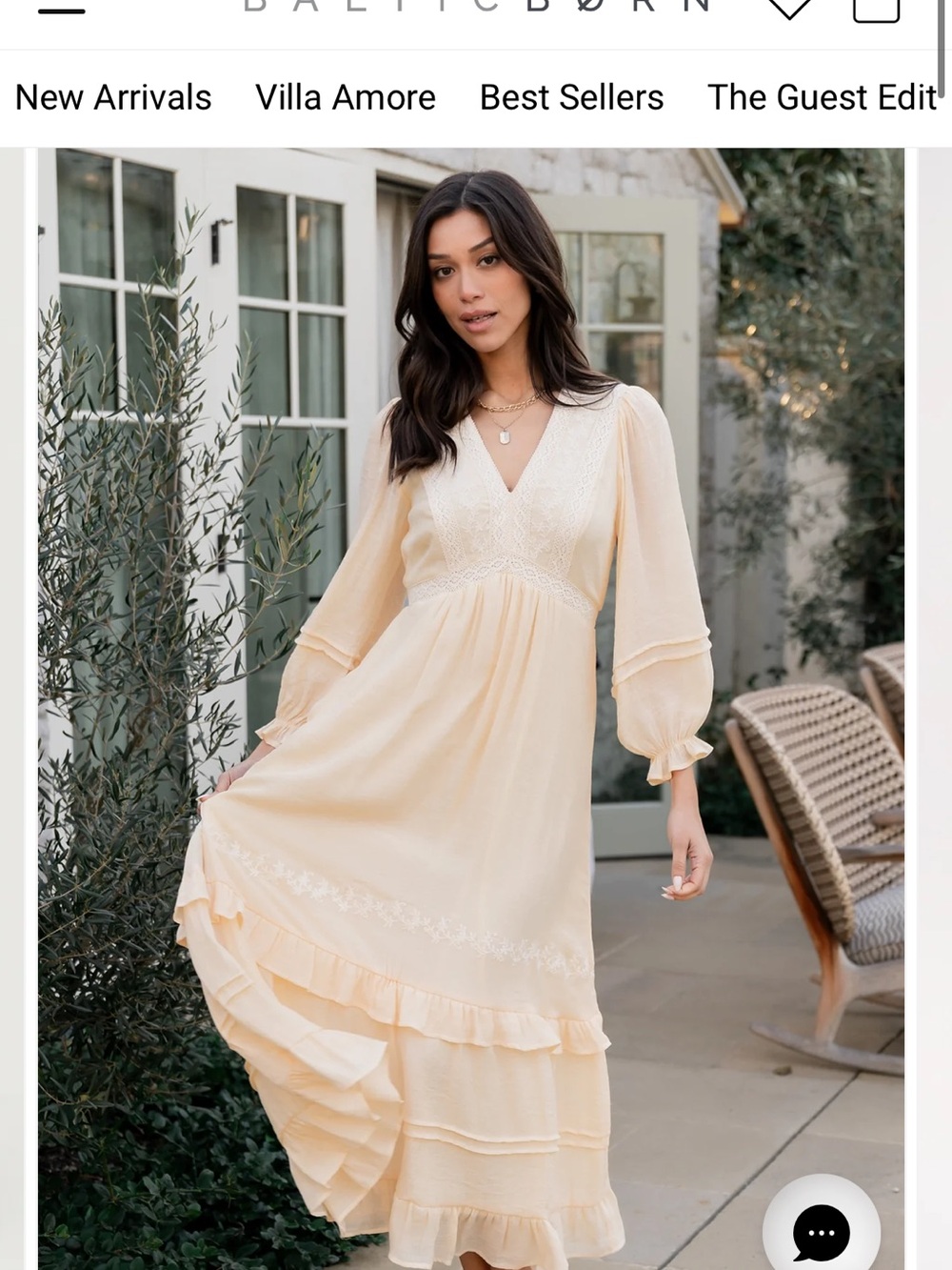 Baltic Born. Amberlee embroidered.Women's Cream V-Neck Maxi Dress with Lace Trim